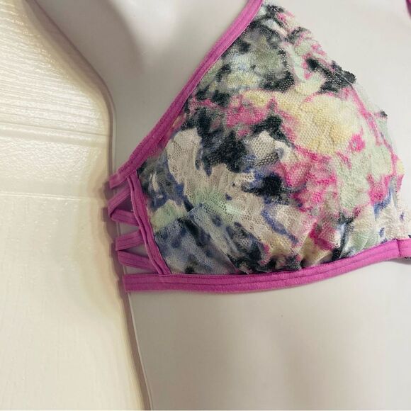Victoria's Secret Pink Lace Bralette Bra Front Close Caged Sides Size Small - Picture 2 of 10